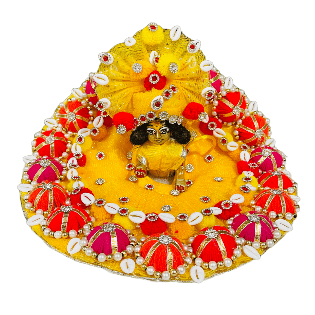 Designer Yellow Laddu Gopal Dress With Pagdi Kridham